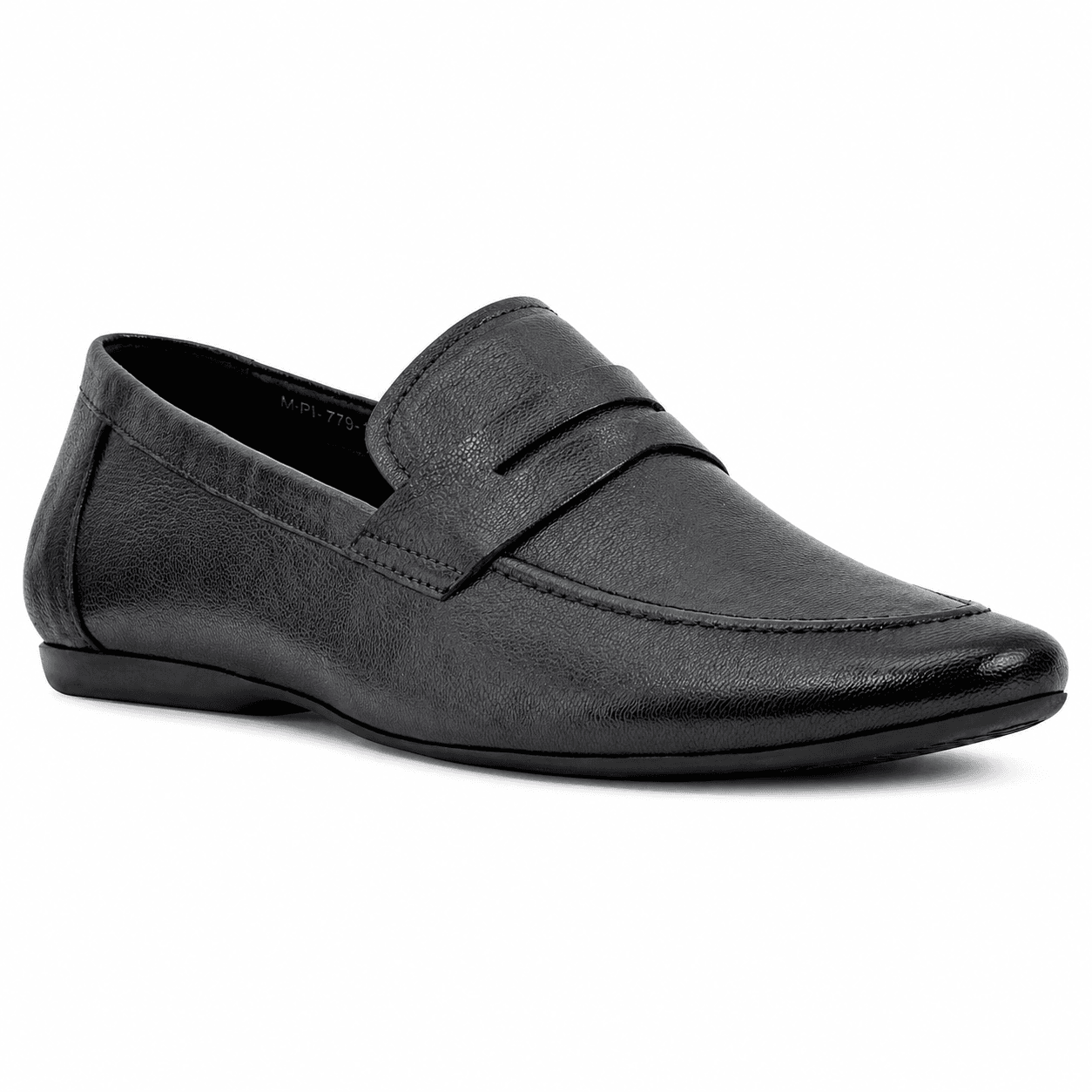 Black leather loafers for men with slip-on design and textured finish formal shoes