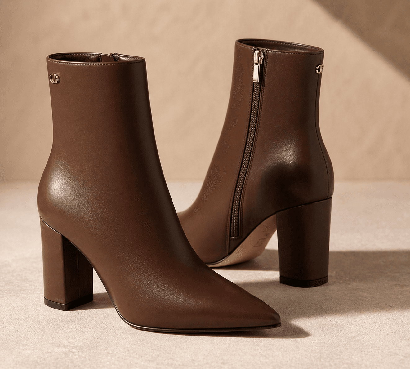 Premium Brown Leather Boots for Women – Pointed Toe Block Heel